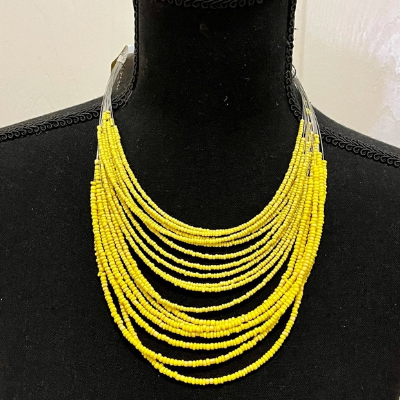 Bright Yellow Multi Strand Beaded Necklace MixIt Color - Picture 5 of 7